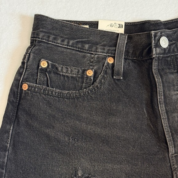 LEVI'S 501 BLACK Denim Short High Rise Fitted Through Hip Size W28 New With Tags - Picture 12 of 15